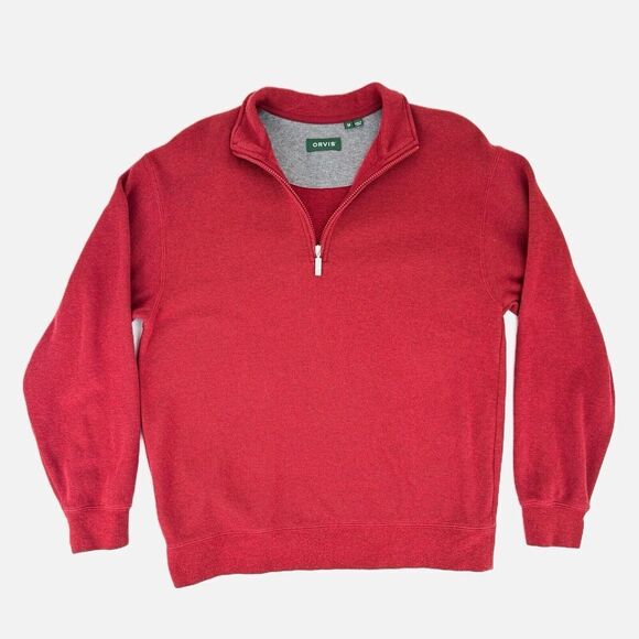 Orvis 1/4 Zip Pullover Sweater Men's Medium Maroon Red Ribbed Knit 100% Cotton - Picture 1 of 13